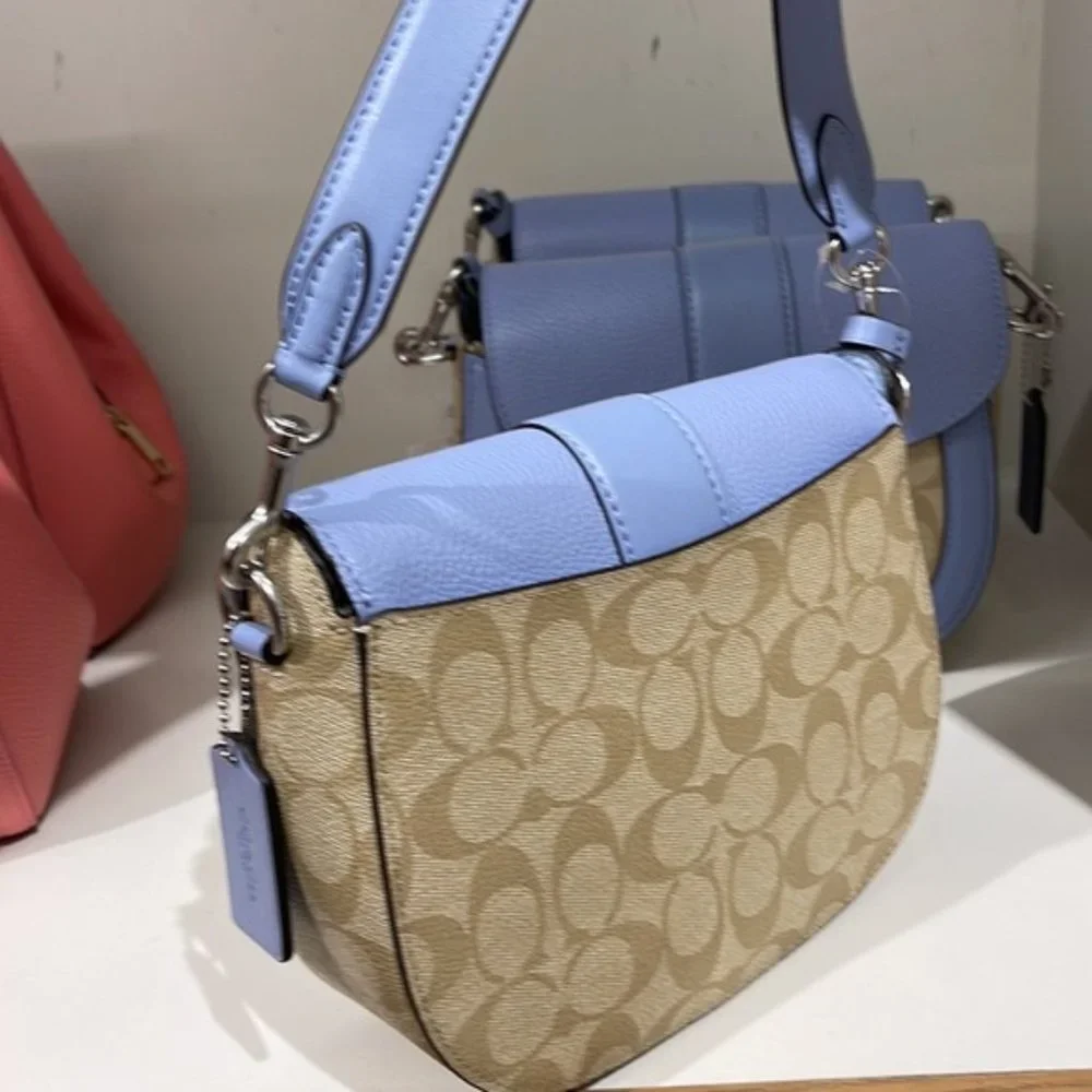 Coach Georgie Saddle Bag In Signature Canvas Light Khaki / Marble Blue - Picture 13 of 16